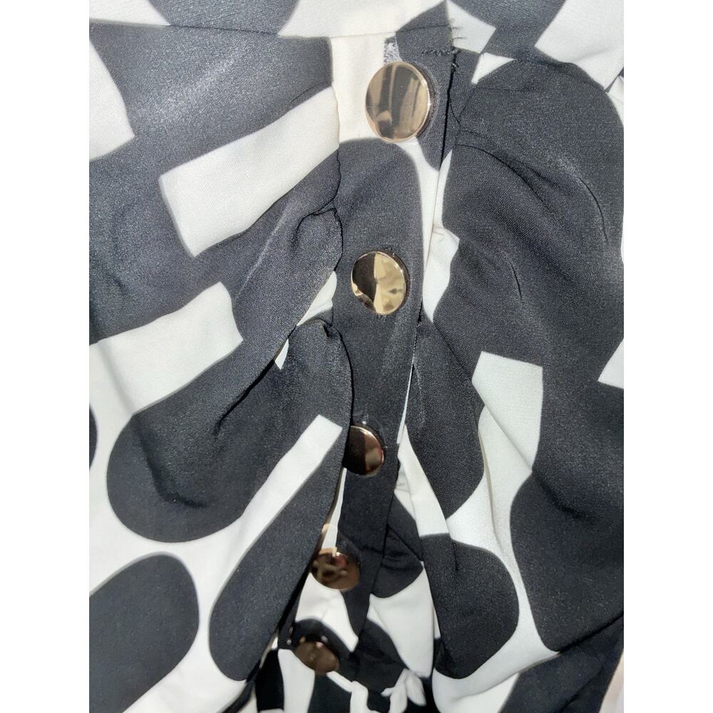 AX Paris Dress 14 Abstract Black Off White Large Slit Front Button Up - Picture 4 of 12